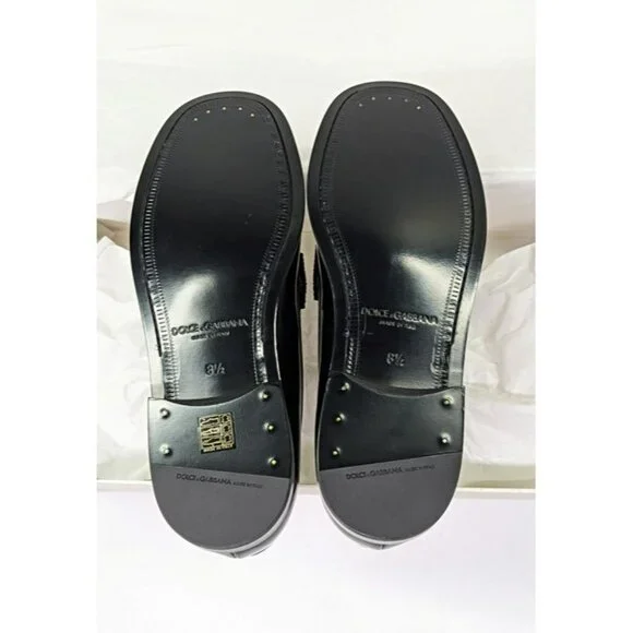Dolce & Gabbana Men's DG-Plaque Polished Calfskin Leather Loafers Size 8.5